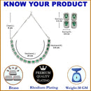 Rhodium-Plated Green American Diamonds Studded Quadrate Shaped Necklace & Earrings Jewellery Set