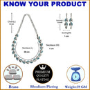 Silver-Plated Blue Cubic Zirconia Studded Leaf Shaped Necklace with Earrings Jewellery Set