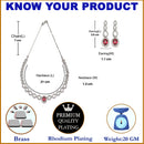 Rhodium-Plated Red American Diamonds Studded Ovate Shaped Necklace & Earrings Jewellery Set