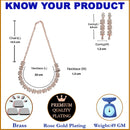 Rose Gold-Plated White Cubic Zirconia Studded Leafy Shaped Necklace with Earrings Jewellery Set