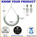 Rhodium-Plated Green Round Shape American Diamonds Studded Necklace & Earrings Jewellery Set