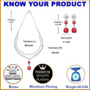 Rhodium-Plated Red Square American Diamonds Studded Pendulous Necklace & Earrings Jewellery Set