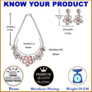 Rhodium-Plated Pink American Diamonds Studded Flower Necklace & Earrings Jewellery Set
