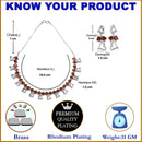 Rhodium-Plated Red American Diamonds Studded Cordate Necklace & Earrings Jewellery Set