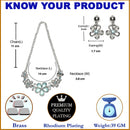 Rhodium-Plated Sea Green American Diamonds Studded Floweret Necklace & Earrings Jewellery Set