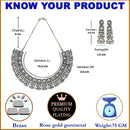 Rose Gold-Plated Gunmetal Toned Sea Green American Diamonds Studded Choker Necklace & Earrings Jewellery Set