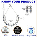 Rhodium-Plated Navy Blue American Diamonds Studded Boxy Necklace & Earrings Jewellery Set