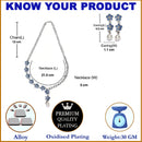 Rhodium-Plated Navy Blue American Diamond & White Pearl Studded Floral Necklace & Earrings Jewellery Set