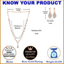 Rose Gold-Plated White Cubic Zirconia Studded Teardrop Shaped Necklace with Earrings Jewellery Set