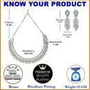 Rhodium-Plated Sea Green Round Shape American Diamonds Studded Necklace & Earrings Jewellery Set