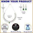 Rhodium-Plated Green American Diamonds Studded Ovate Shaped Necklace & Earrings Jewellery Set