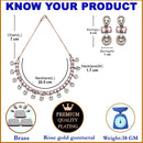 Rose Gold-Plated Gunmetal Toned Pink American Diamonds Studded Contemporary Necklace & Earrings Jewellery Set