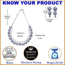 Rhodium-Plated Navy Blue American Diamonds Studded Floral Necklace & Earrings Jewellery Set