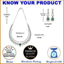 Rhodium-Plated Green American Diamonds Studded Spheroid Necklace & Earrings Jewellery Set