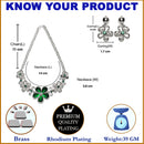Rhodium-Plated Green American Diamonds Studded Floweret Necklace & Earrings Jewellery Set