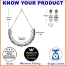 Rhodium-Plated Navy Blue Round Shape American Diamonds Studded Necklace & Earrings