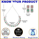 Rhodium-Plated Red & Green American Diamonds Studded Quadrate Shaped Necklace & Earrings Jewellery Set