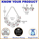 Silver-Plated Pink Cubic Zirconia & White Pearls Studded Leaf Shaped Necklace with Earrings Jewellery Set