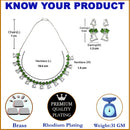 Rhodium-Plated Green American Diamonds Studded Cordate Necklace & Earrings Jewellery Set