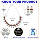 Rhodium-Plated Red American Diamonds Studded Contemporary Necklace & Earrings Jewellery Set