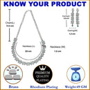Rhodium Plated Vine Motif Blue Cubic Zirconia Ethnic Necklace Jewellery Set