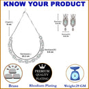 Rhodium-Plated Sea Green American Diamonds Studded Cubical Necklace & Earrings Jewellery Set