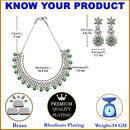 Rhodium-Plated Green & White Dribble Shape American Diamonds Studded Necklace & Earrings Jewellery Set
