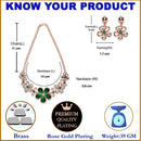 Rose Gold-Plated Green American Diamonds Studded Floweret Necklace & Earrings Jewellery Set