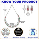 Rhodium-Plated Red & Green American Diamonds Studded Cubical Necklace & Earrings Jewellery Set
