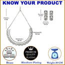 Rhodium-Plated White American Diamonds Studded Quadrate Shaped Necklace & Earrings Jewellery Set