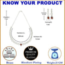 Rhodium-Plated Red American Diamonds Studded Spheroid Necklace & Earrings Jewellery Set