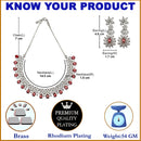 Rhodium-Plated Red & White Dribble Shape American Diamonds Studded Necklace & Earrings Jewellery Set