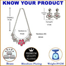 Rhodium-Plated Red American Diamonds Studded Floweret Necklace & Earrings Jewellery Set