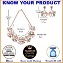 Rose Gold-Plated Blue Cubic Zirconia & White Pearls Studded Leaf Shaped Necklace with Earrings