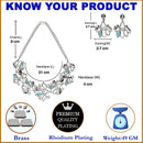 Silver-Plated Blue Cubic Zirconia & White Pearls Studded Leaf Shaped Necklace with Earrings Jewellery Set