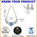 Rhodium-Plated Blue American Diamonds Studded Floweret Necklace & Earrings Jewellery Set