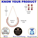 Rose Gold-Plated Pink & White American Diamond Studded Star Shaped Necklace with Earrings Jewellery Set