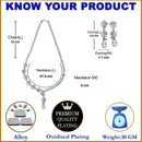 Rhodium-Plated Pink American Diamond & White Pearl Studded Floral Necklace & Earrings Jewellery Set