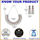 Rhodium-Plated Red & White American Diamonds Studded Choker Necklace & Earrings Jewellery Set