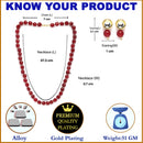 Gold-Plated Maroon Kundan Studded Pearl Shaped Necklace with Earrings Jewellery Set
