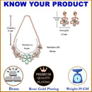 Rose Gold-Plated Sea Green American Diamonds Studded Floweret Necklace & Earrings Jewellery Set