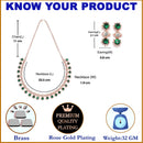 Rose Gold-Plated Green & White American Diamond Studded Star Shaped Necklace with Earrings Jewellery Set