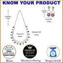 Silver-Plated Pink & White Cubic Zirconia Studded Flower Shaped Necklace with Earrings Jewellery Set