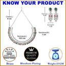 Rhodium-Plated Red & Green Round Shape American Diamonds Studded Necklace & Earrings Jewellery Set