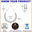 Rose Gold-Plated Gunmetal Toned Pink American Diamonds Studded Spheroid Necklace & Earrings Jewellery Set