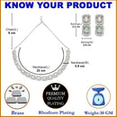 Rhodium-Plated Pink & Sea Green American Diamonds Studded Quadrate Shaped Necklace & Earrings Jewellery Set