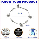 Rhodium Plated Silver Toned Flower Shaped White Cubic Zirconia Stone Studded Charm Anklets