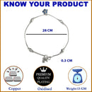 Rhodium Plated Silver Toned Flower Shaped Royal Blue Cubic Zirconia studded Charm Anklets