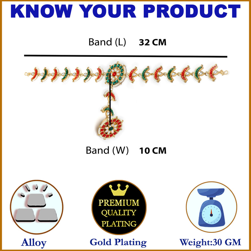 Gold-Plated White & Red Stones and Beads studded Borla Style Sheeshphool