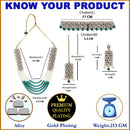 Gold-Plated & Green Kundan-Studded & Pearl Beaded Antique Jewellery Set Combo